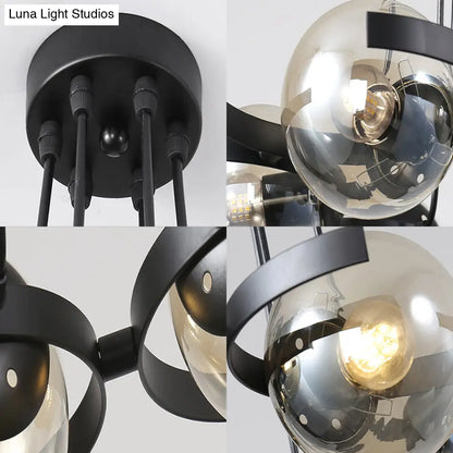 Lámpara de techo colgante con bola de cristal transparente - Lámpara de techo negra contemporánea de 6 luces para comedor