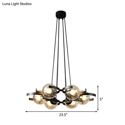 Lámpara de techo colgante con bola de cristal transparente - Lámpara de techo negra contemporánea de 6 luces para comedor