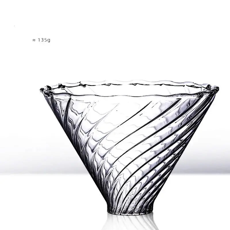 Clear glass barista kettle pot pour over coffee set with swirling ribbed design and scalloped rim decorbites barista kettle