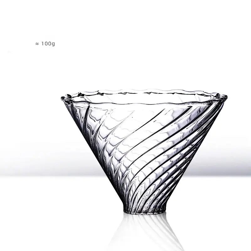 Clear glass barista kettle pot with swirling textured pattern and fluted rim for decorbites kettle pot coffee set