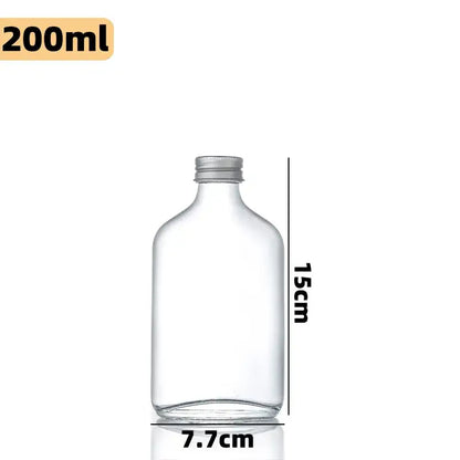 Clear glass beverage bottle with silver metal cap 200ml 15cm height 7.7cm base decorbites clear glass