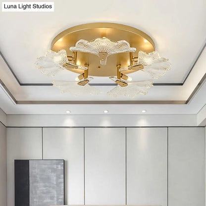 DecorBites™ Clear Glass Brass Flush Mount Ceiling Light Fixture for Dining Room with 5 Bulbs