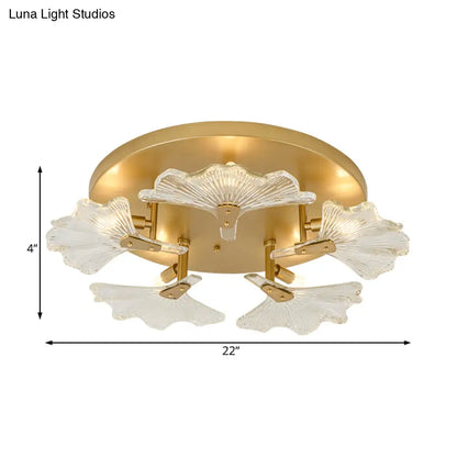 DecorBites™ Clear Glass Brass Flush Mount Ceiling Light Fixture for Dining Room with 5 Bulbs