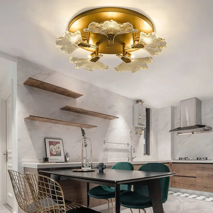 DecorBites™ Clear Glass Brass Flush Mount Ceiling Light Fixture for Dining Room with 5 Bulbs