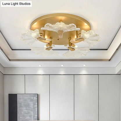 DecorBites™ Clear Glass Brass Flush Mount Ceiling Light Fixture for Dining Room with 5 Bulbs