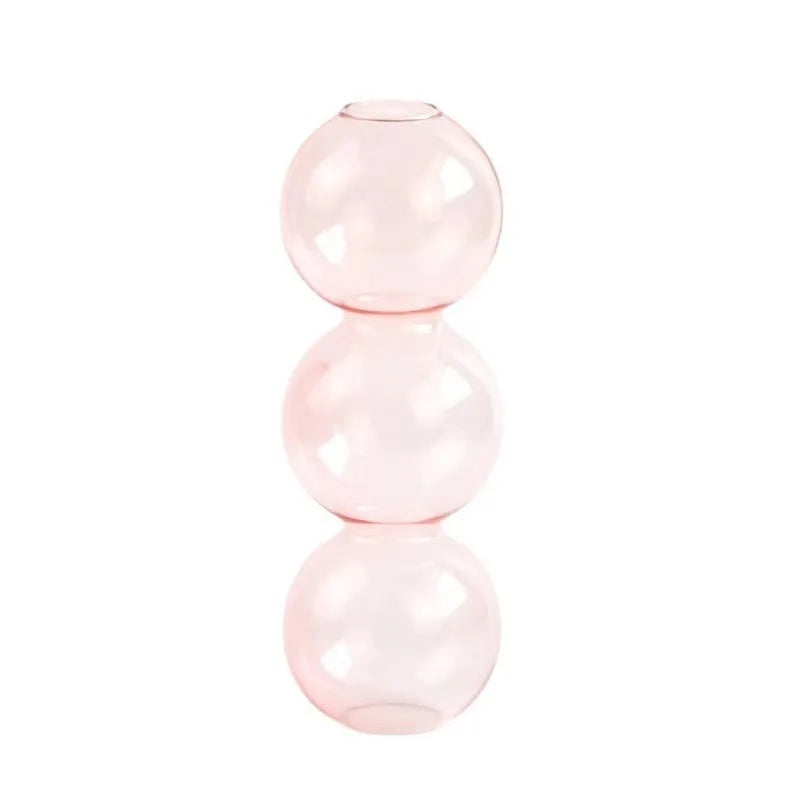 Clear Glass Bubble Vase for Home Decor - Pink 3balls - Vase