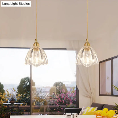 Clear Glass Bud Kitchen Pendant Light with Brass Suspension