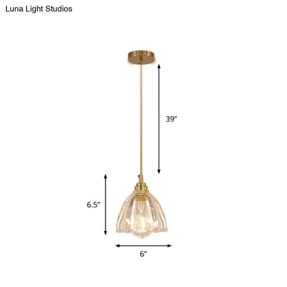 Clear Glass Bud Kitchen Pendant Light with Brass Suspension