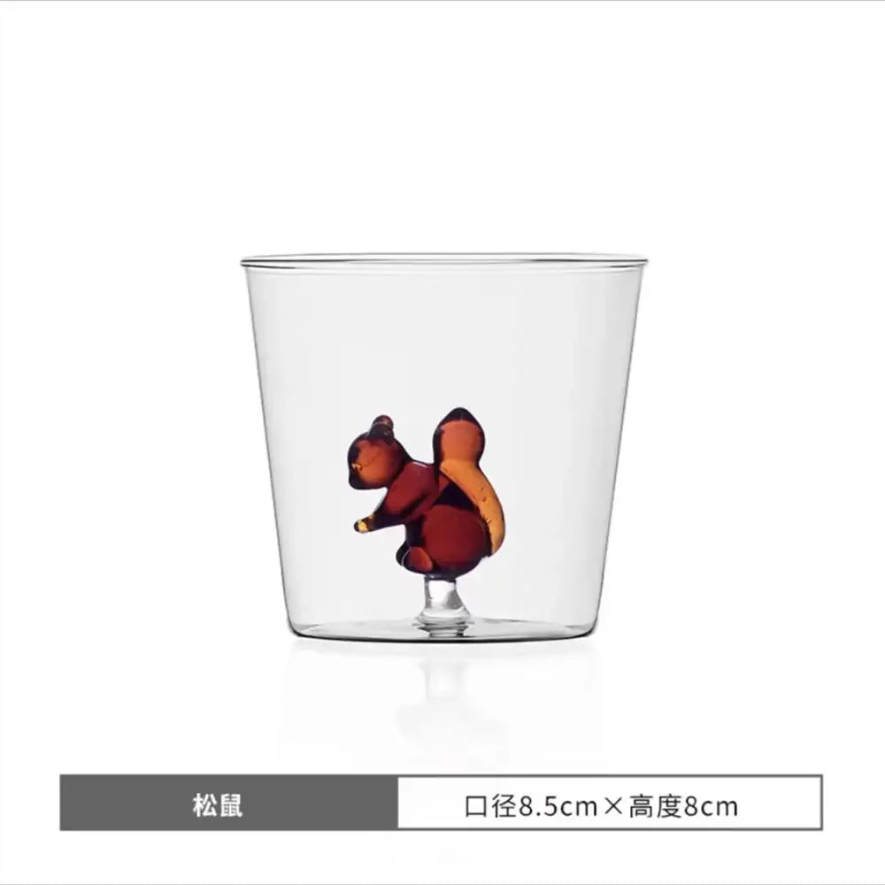 Clear glass cactus cup drinkware with a translucent amber and brown squirrel figurine base by decorbites cactus bunny