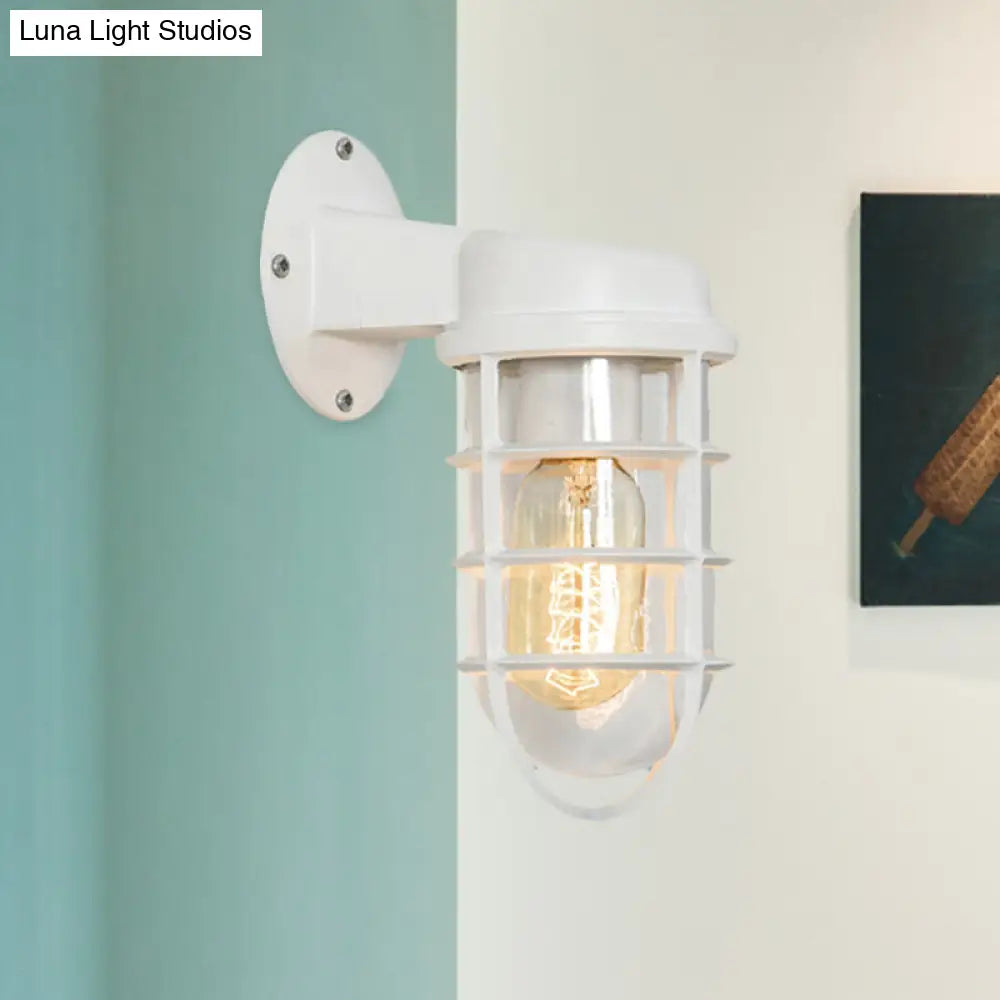 Aplique de pared tradicional de 1 luz con jaula de cristal transparente - Negro/Blanco/Óxido para porche