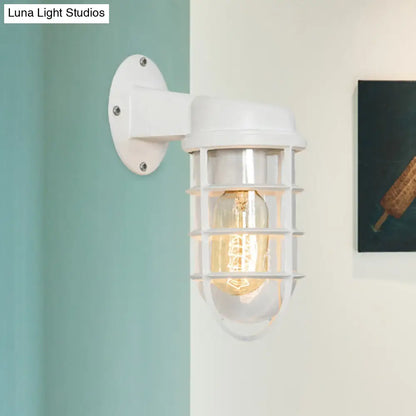 Aplique de pared tradicional de 1 luz con jaula de cristal transparente - Negro/Blanco/Óxido para porche