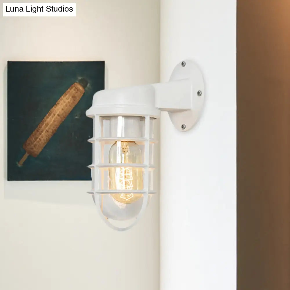 Aplique de pared tradicional de 1 luz con jaula de cristal transparente - Negro/Blanco/Óxido para porche