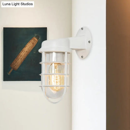 Aplique de pared tradicional de 1 luz con jaula de cristal transparente - Negro/Blanco/Óxido para porche