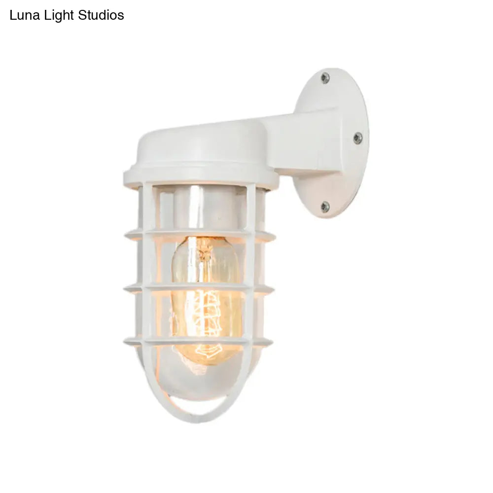 Aplique de pared tradicional de 1 luz con jaula de cristal transparente - Negro/Blanco/Óxido para porche