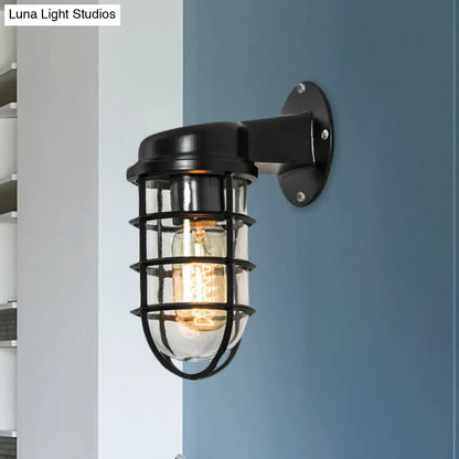 Aplique de pared tradicional de 1 luz con jaula de cristal transparente - Negro/Blanco/Óxido para porche