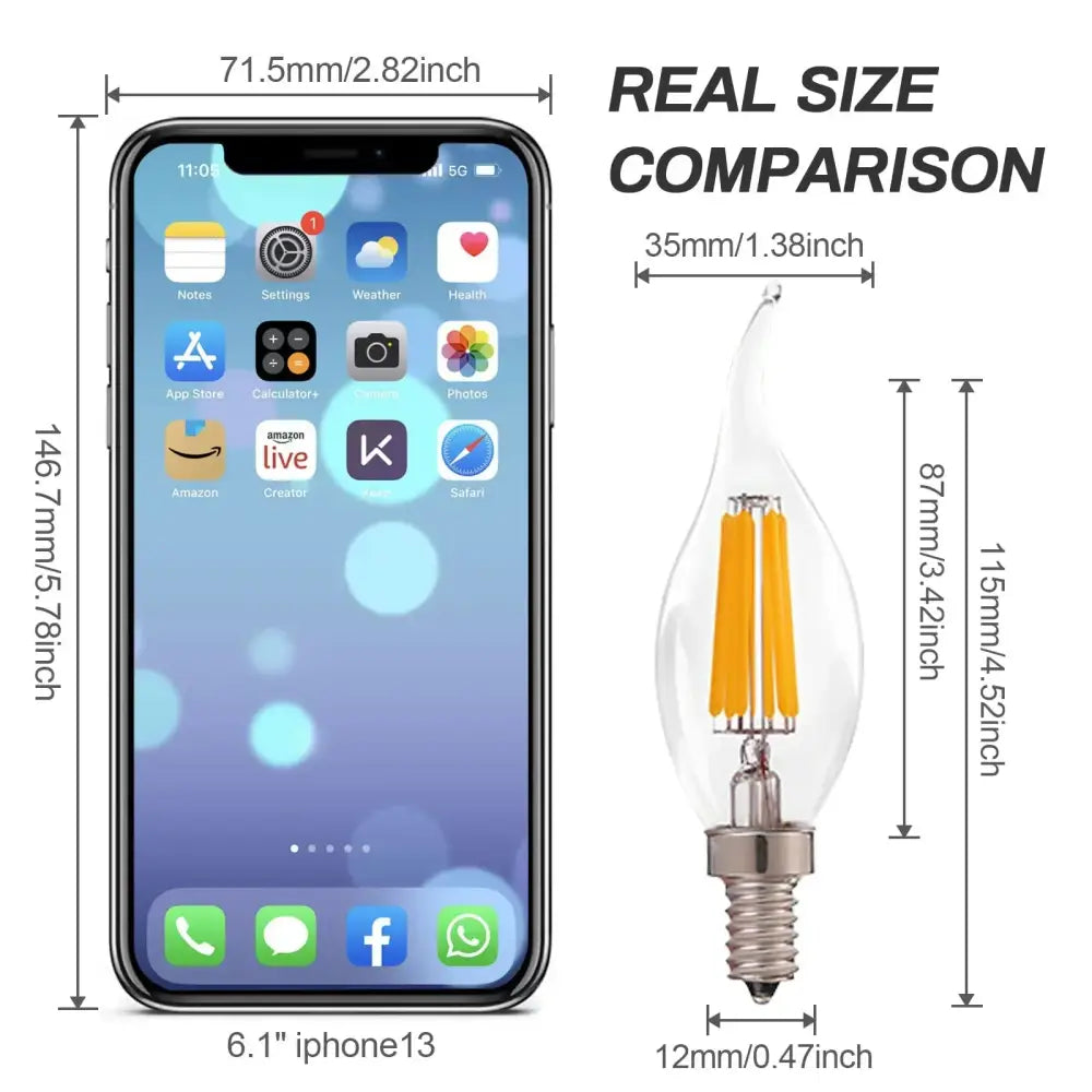 Clear glass candelabra dimmable chandelier led bulbs with yellow filament and metallic screw base for decorbites dimmable chandelier