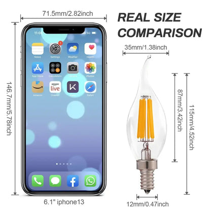 Clear glass candelabra dimmable chandelier led bulbs with yellow filament and metallic screw base for decorbites dimmable chandelier