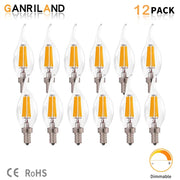 Clear glass led bulbs with warm yellow filaments and silver bases 12-pack for decorbites dimmable chandelier use