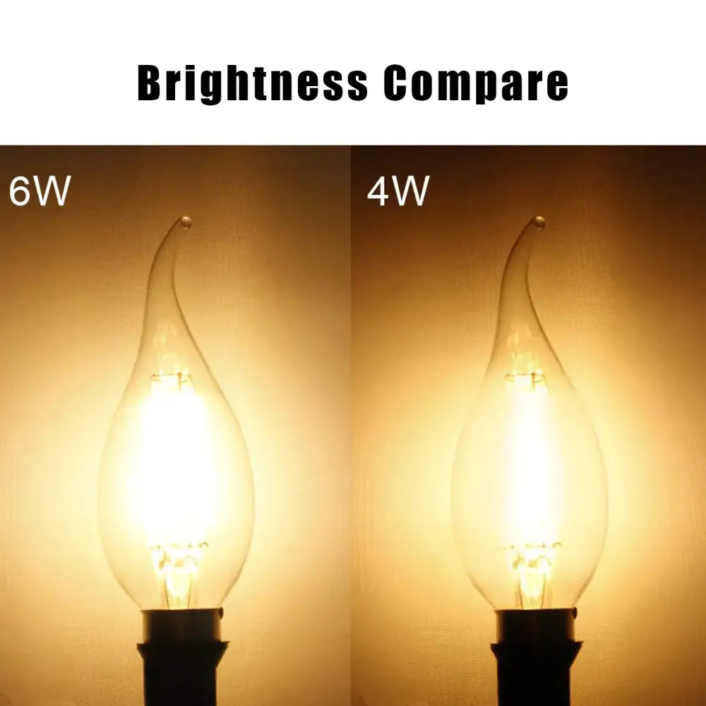 Clear glass candle-style led bulbs with warm glowing filament for decorbites dimmable chandelier 12-pack use