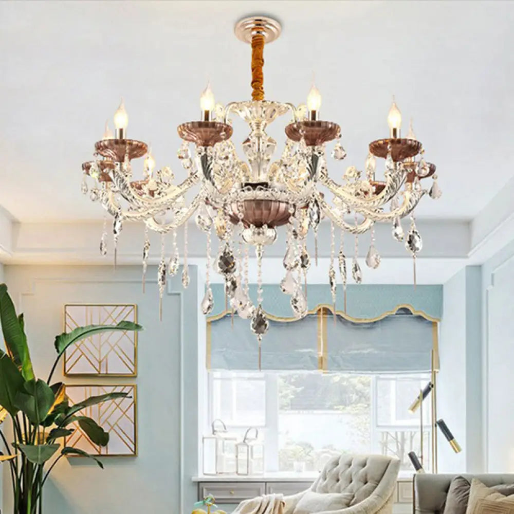 DecorBites™ Clear Glass Chandelier Candelabra with Traditional Carving, Crystal Accents