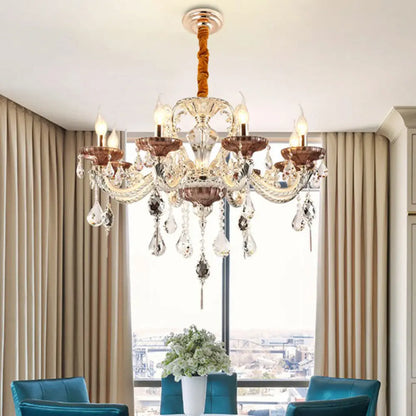 DecorBites™ Clear Glass Chandelier Candelabra with Traditional Carving, Crystal Accents