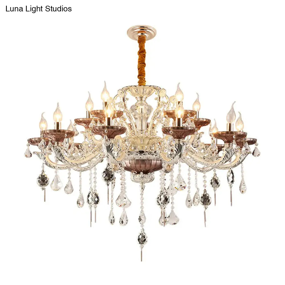 DecorBites™ Clear Glass Chandelier Candelabra with Traditional Carving, Crystal Accents