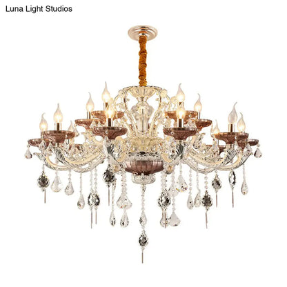 DecorBites™ Clear Glass Chandelier Candelabra with Traditional Carving, Crystal Accents