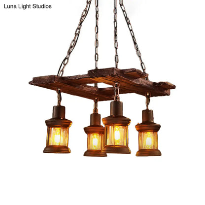 Clear Glass Chandelier Industrial Pendant Light - 4-Light Kerosene Style with Rust Chain - Ideal for Coffee Shops