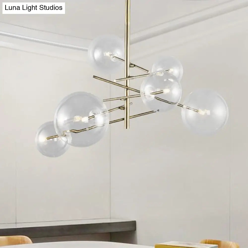 Lámpara de araña de cristal transparente - Estilo nórdico, 6 luces, acabado dorado, colgante para comedor