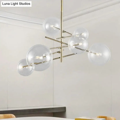 Lámpara de araña de cristal transparente - Estilo nórdico, 6 luces, acabado dorado, colgante para comedor