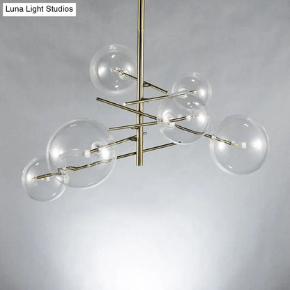 Lámpara de araña de cristal transparente - Estilo nórdico, 6 luces, acabado dorado, colgante para comedor