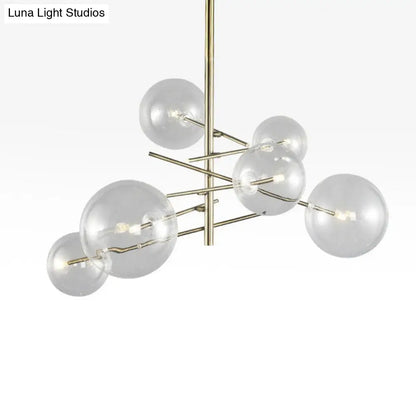 Lámpara de araña de cristal transparente - Estilo nórdico, 6 luces, acabado dorado, colgante para comedor