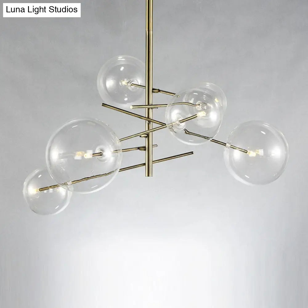 Lámpara de araña de cristal transparente - Estilo nórdico, 6 luces, acabado dorado, colgante para comedor