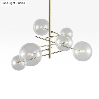 Lámpara de araña de cristal transparente - Estilo nórdico, 6 luces, acabado dorado, colgante para comedor