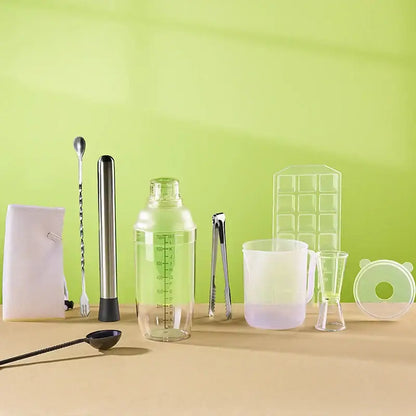 Clear plastic cocktail shaker with measurement markings and glass lid for decorbites cocktail shaker kitchen use