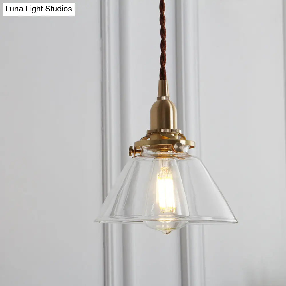 Clear Glass Conic Brass Suspension Pendant Lamp for Dining Room