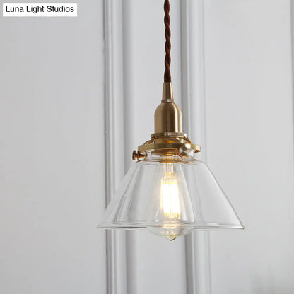 Clear Glass Conic Brass Suspension Pendant Lamp for Dining Room