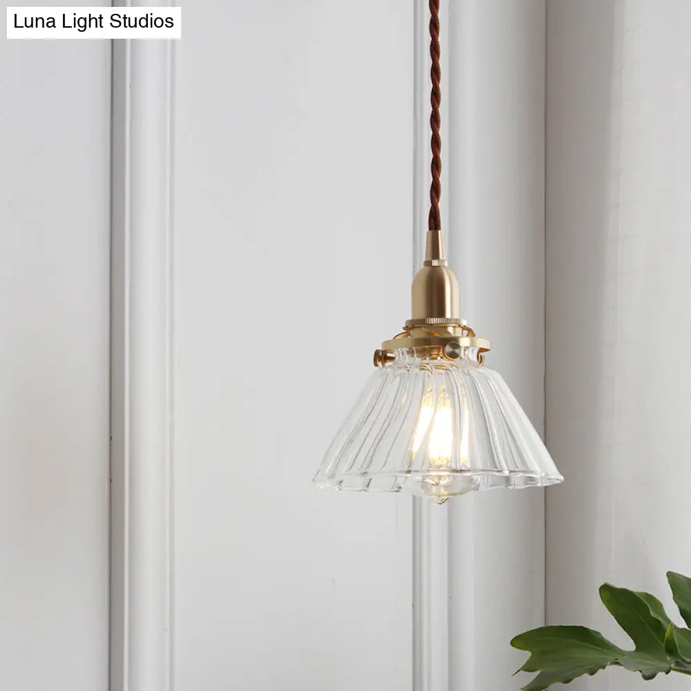 Clear Glass Conic Brass Suspension Pendant Lamp for Dining Room