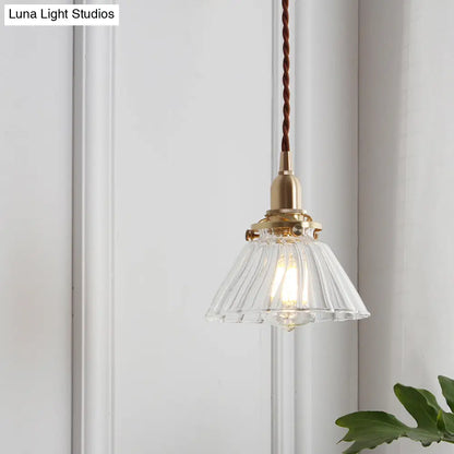 Clear Glass Conic Brass Suspension Pendant Lamp for Dining Room