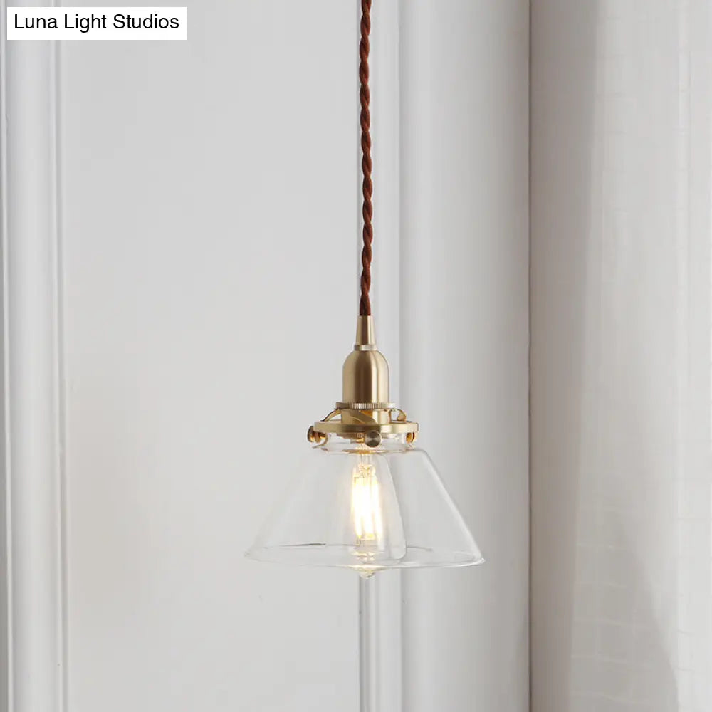 Clear Glass Conic Brass Suspension Pendant Lamp for Dining Room