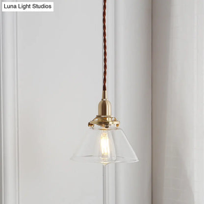 Clear Glass Conic Brass Suspension Pendant Lamp for Dining Room