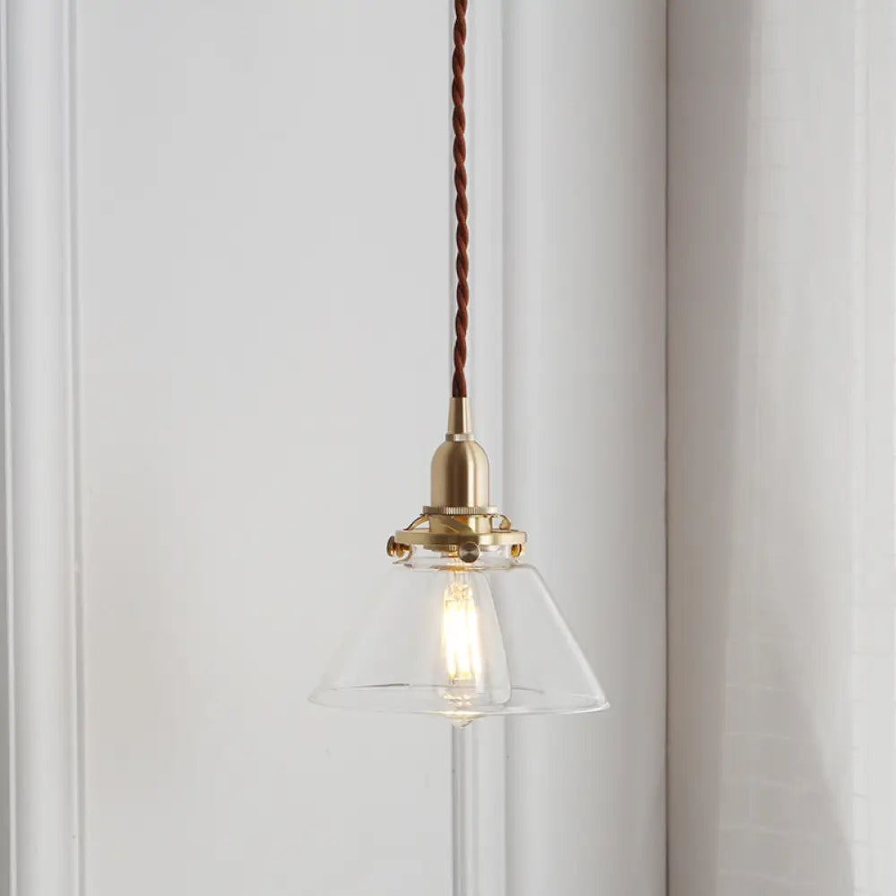 Clear Glass Conic Brass Suspension Pendant Lamp for Dining Room