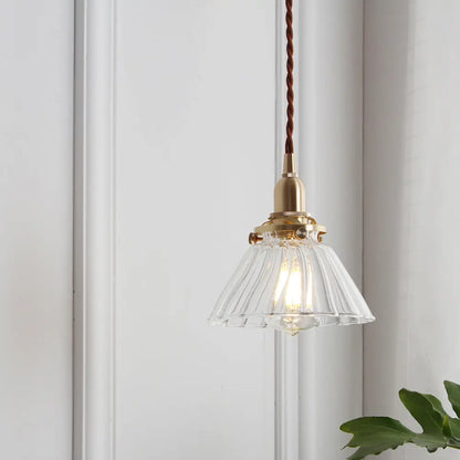 Clear Glass Conic Brass Suspension Pendant Lamp for Dining Room