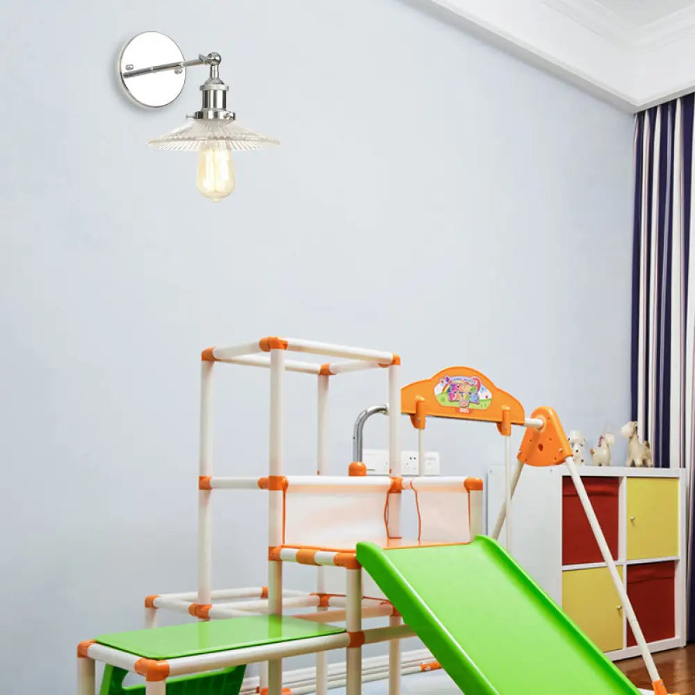 Aplique de pared cónico de cristal transparente para baño - Estilo industrial, bombilla individual, cromado