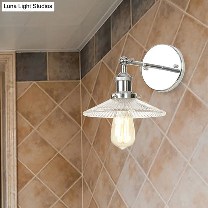 Aplique de pared cónico de cristal transparente para baño - Estilo industrial, bombilla individual, cromado