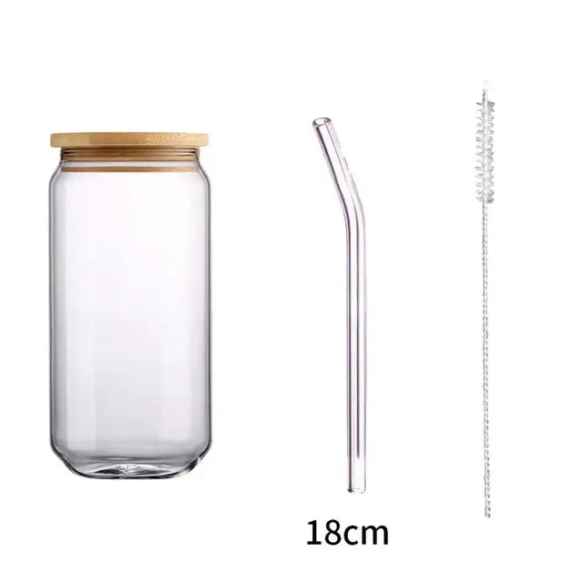 Clear glass drink cup with bamboo lid and straw set including cleaning brush for reusable glass cup decorbites glass drink