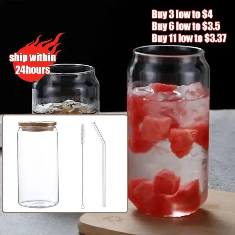 Clear glass drink cup with bamboo lid and straw set featuring a reusable glass cup for soda by decorbites glass drink