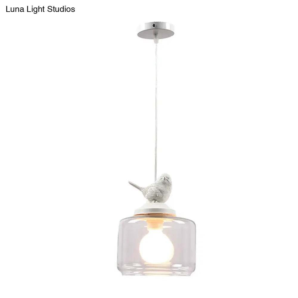 Clear Glass Drum Pendant Light Fixture with Contemporary Design, Single Head - Ideal for Restaurant Decor with Bird Decoration