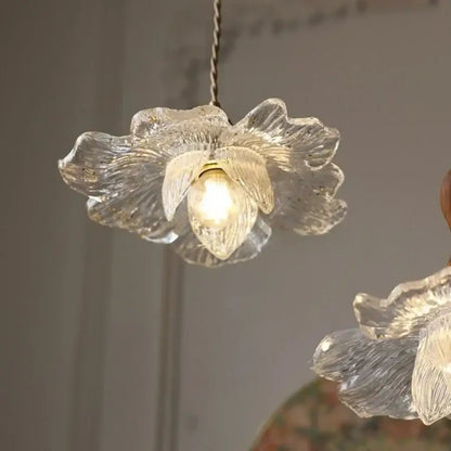 Clear glass flower acrylic led pendant light with delicate textured petals for dining room decorbites acrylic led pendant