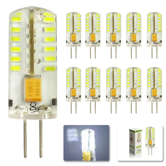 Clear glass decorbites g4 led spot light bulb with vertical yellowish green diodes and voltage label for kitchen lighting